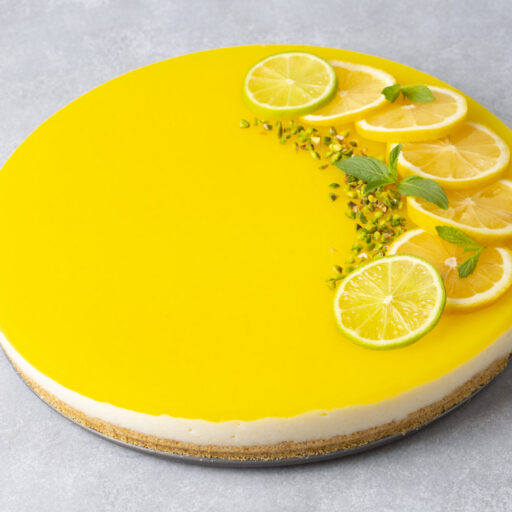 Delicious looking lemon cheesecake. Food concept photo.